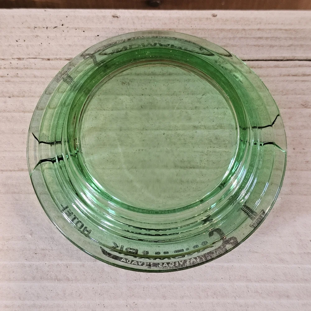 Vintage 1970's Landmark Hotel Las Vegas Green Glass Ashtray
